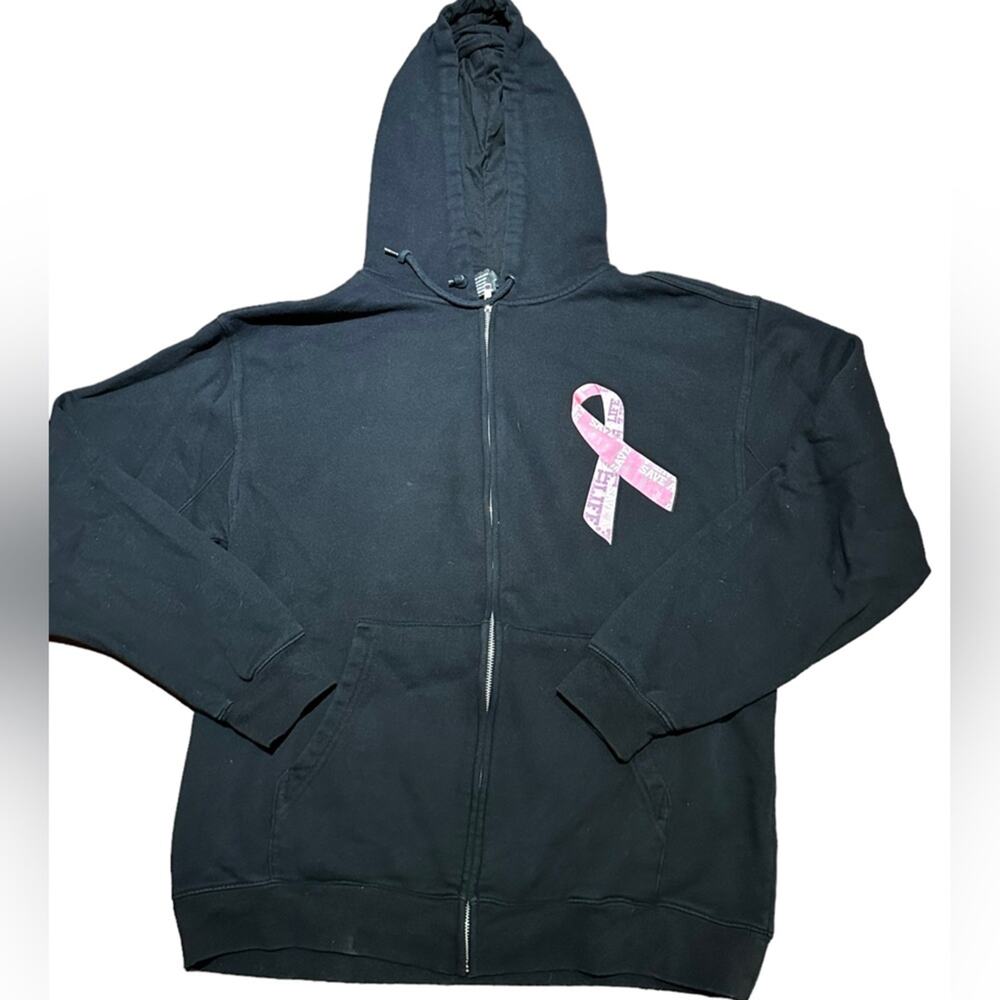 Pink Ribbon Black Full Zip Hoodie Adult Large from Beimar